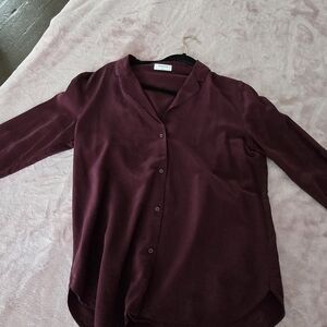 Burgundy  SILK Button-Up Blouse